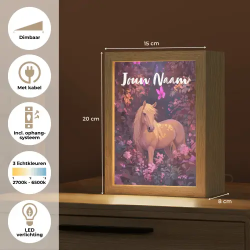 Paard - Bloemen - Paars - Vlinder Light Box met kabel (Kinderlampje) klein -USP_NL