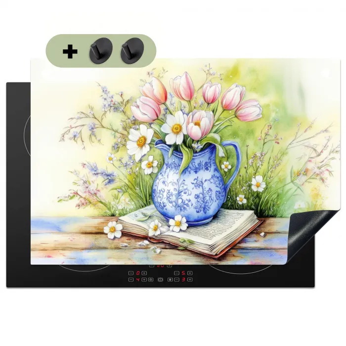 Vaas - Delftsblauw - Madeliefjes Inductie beschemer met haakjes klein -3d
