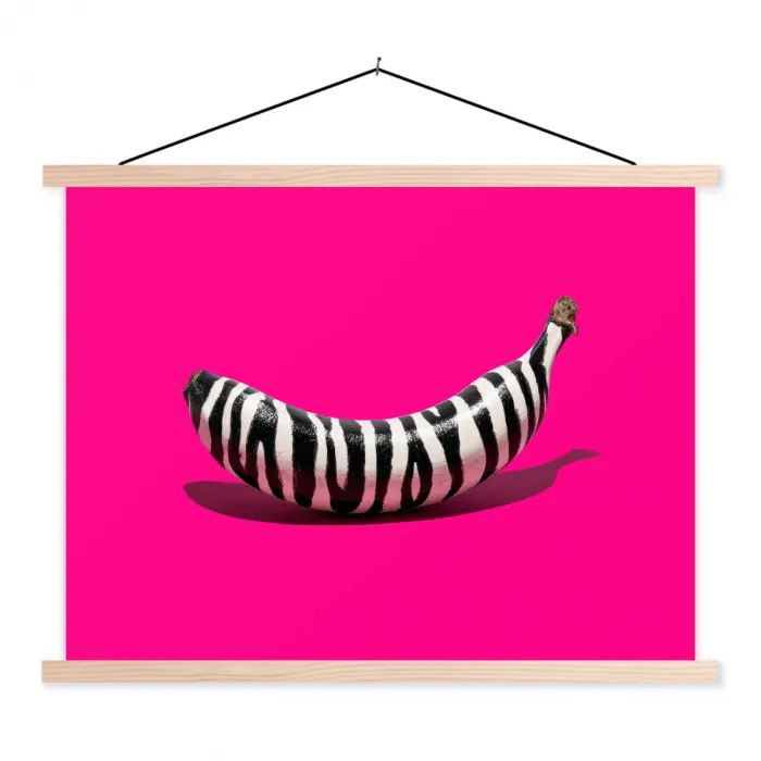 Banaan - Zebraprint - Roze textielposter latten blank klein -3d