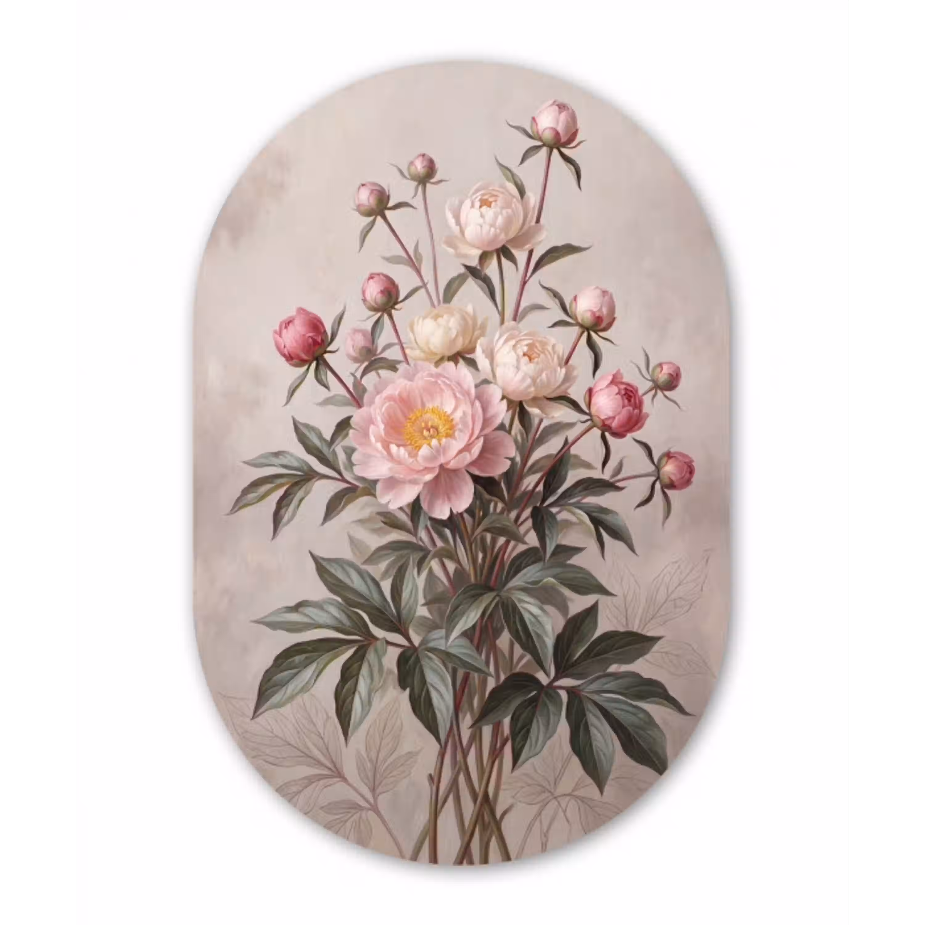Pioenrozen - Boeket - Roze Wandcirkel Ovaal Aluminium middel -3d
