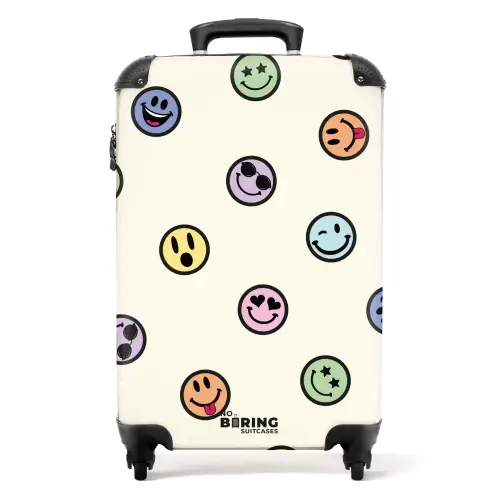 Verschillende smiley's op een beige achtergrond NBS - Handbagage koffer - Kinderen Unisex middel -productfoto_recht