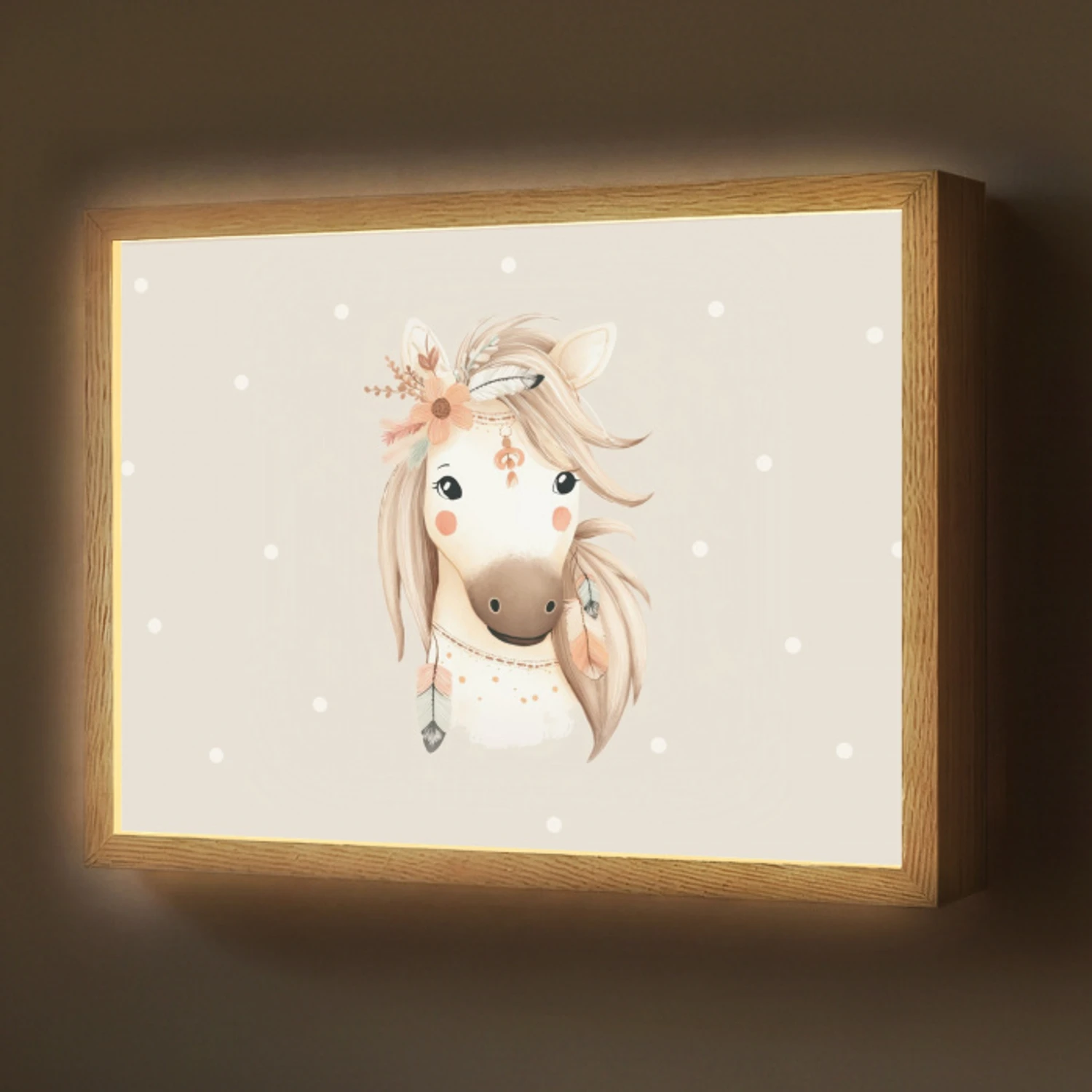 Paard - Bohemian - Pastel - Stippen Light Box met batterij (Wandlamp) middel -z3d_website