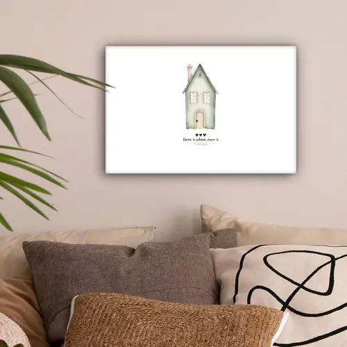 Huisje - Groen - Tekst - Liefdevol canvas 2cm klein -sfeer1