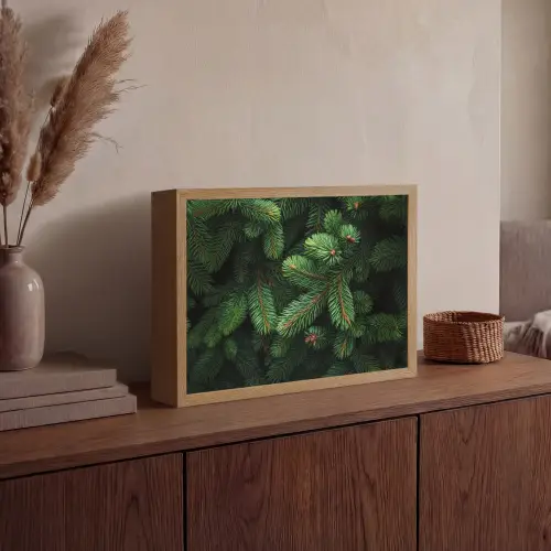 Sparrentakken - Knoppen - Naalden - Groen Light Box met batterij (Wandlamp) middel -sfeer2