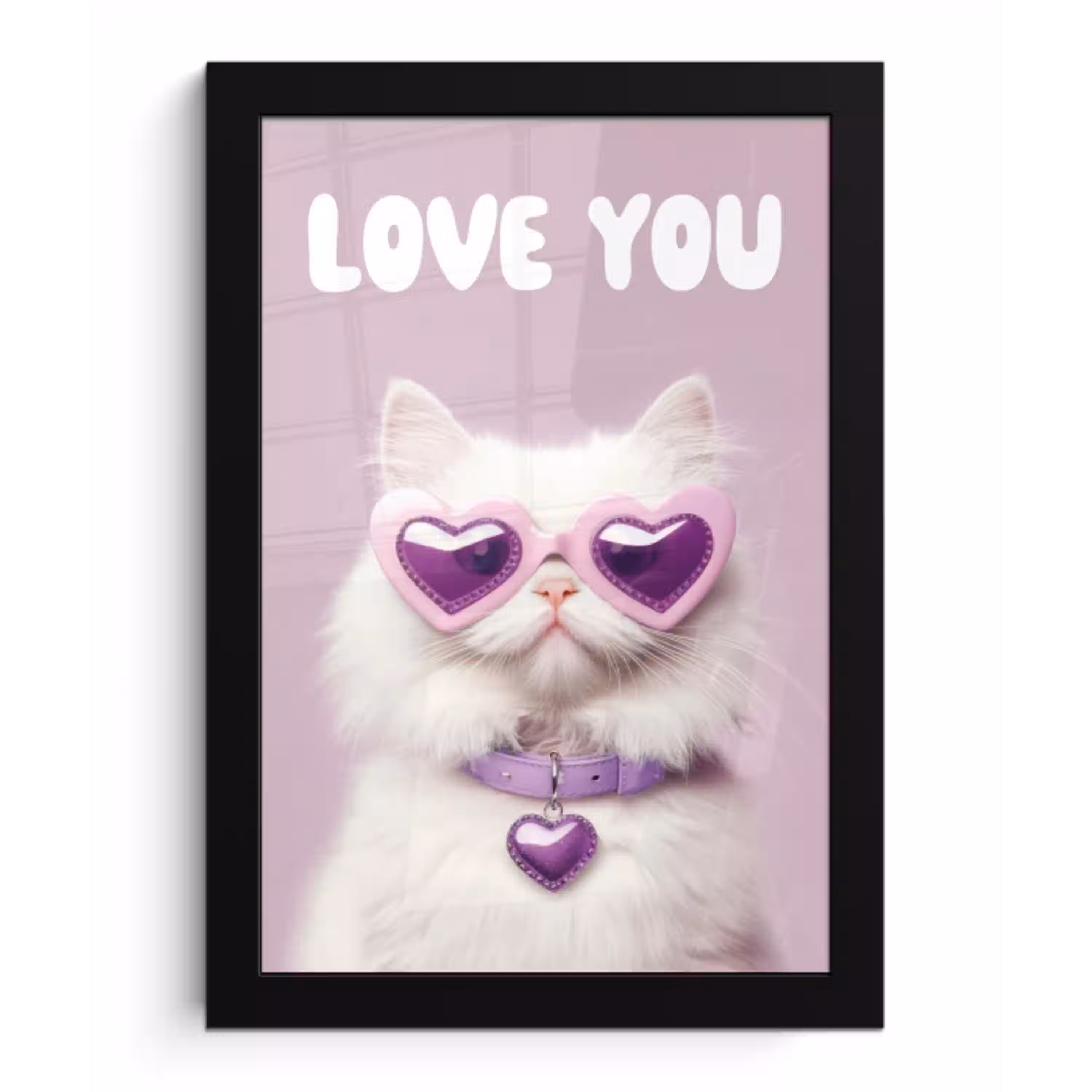 Kat - Love - Paars - Valentijn fotolijst zwart zonder passe partout klein -3d