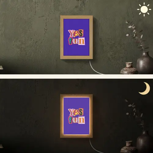 Yes fun - Kleurrijk - Collage-stijl Light Box met kabel (Wandlamp) klein -sfeer3