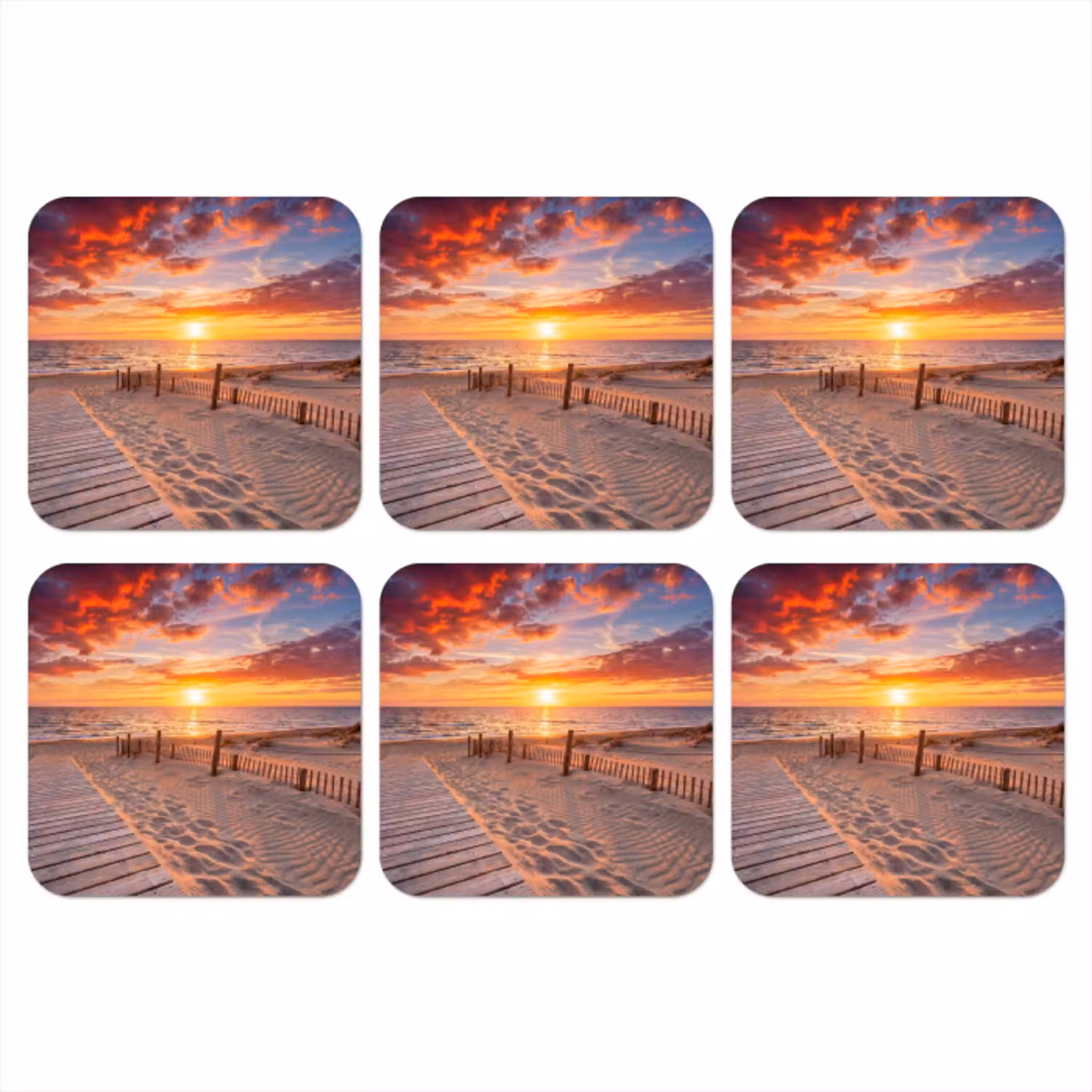 Strand - Zonsondergang - Zee - Natuur - Oranje onderzetter kurk middel -3d