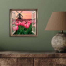 Doorkijk - Tulpen - Bloemen - Molen - Raam aluminium wit klein -sfeer2