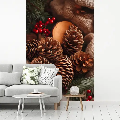 Dennenappels - Boom - Winter - Natuur - Bruin fotobehang vinyl groot -woonkamer