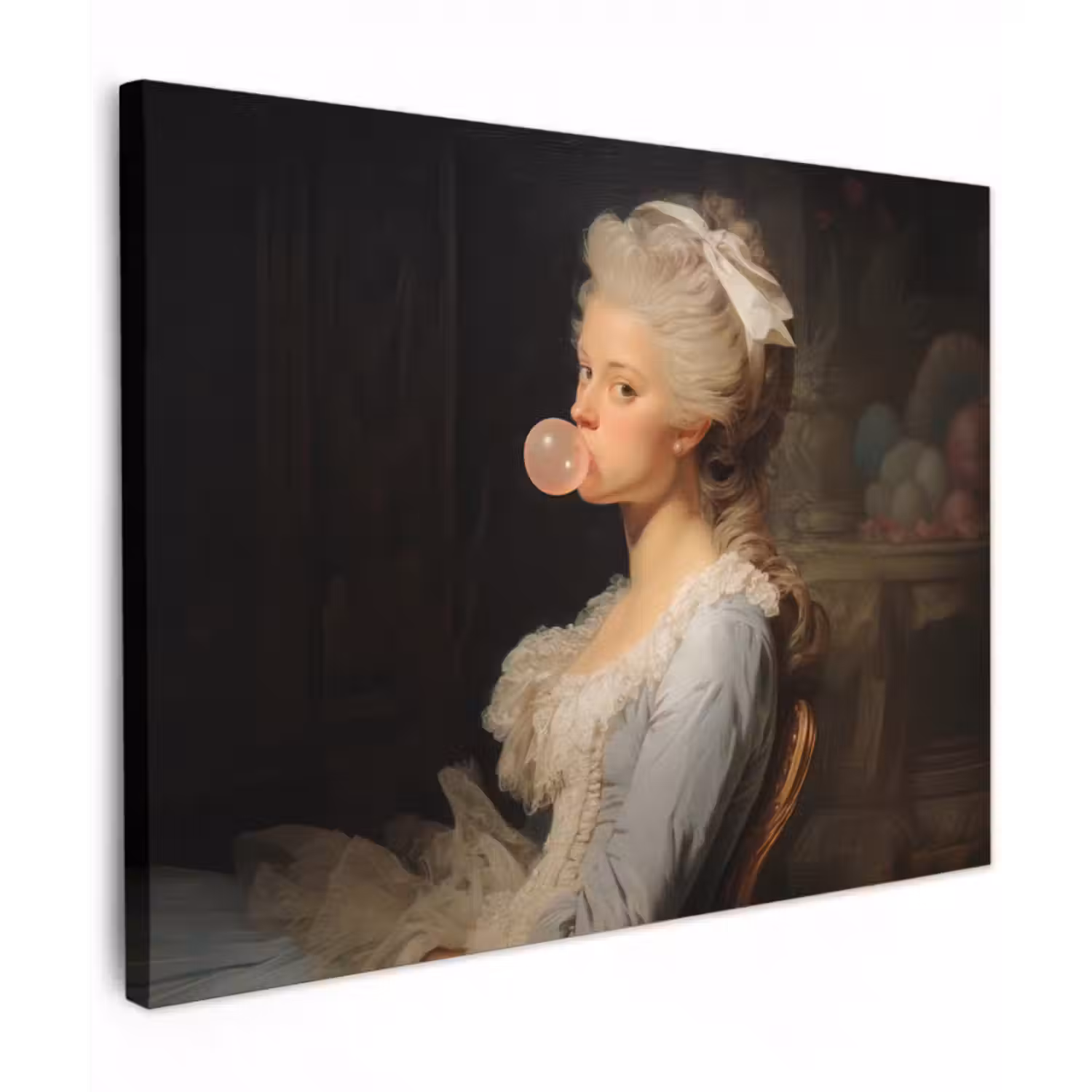 Leinwandbild - Frau - Barockes Kleid - Kaugummi