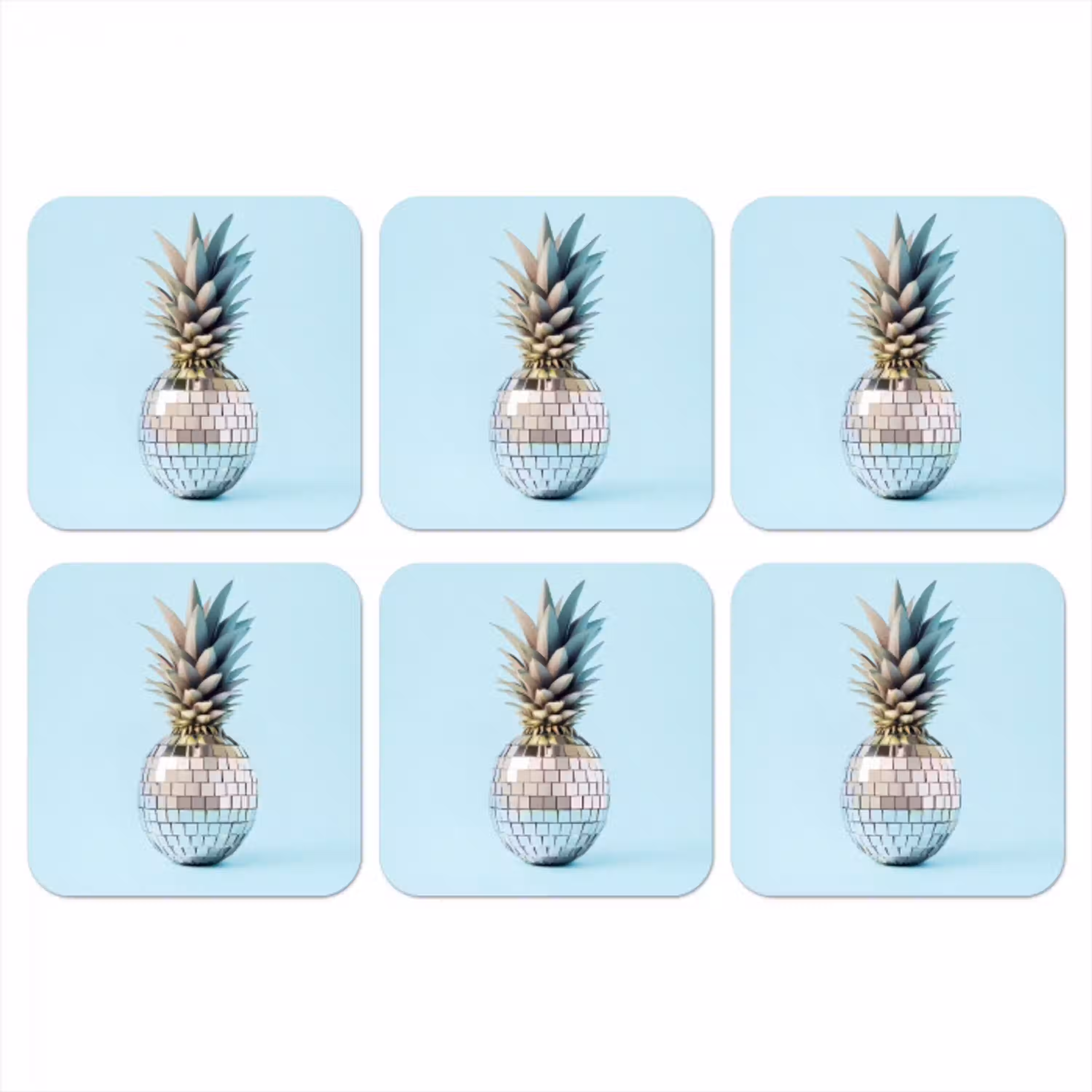 Blauw - Ananas - Disco - Discobal onderzetter kurk middel -3d
