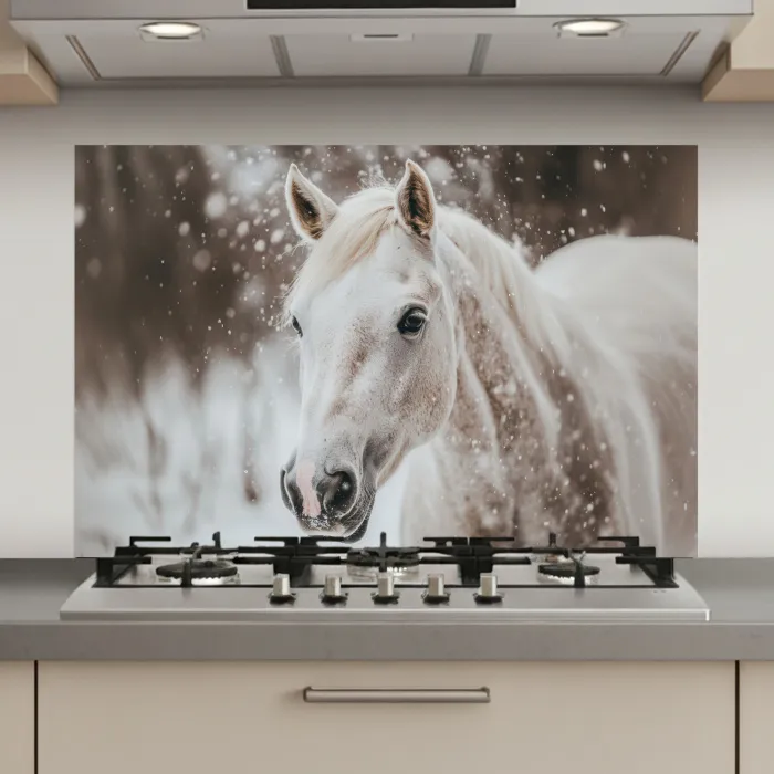 Paard - Wit - Winter - Natuur - Sneeuw - Dieren keuken achterwand spatscherm klein -3d_website