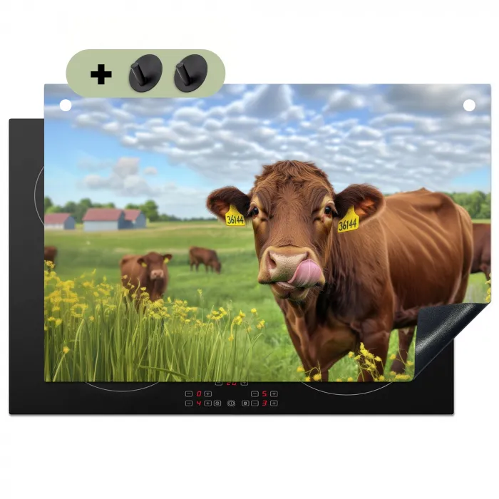 Koe - Weide - Bloemen Inductie beschemer met haakjes klein -3d