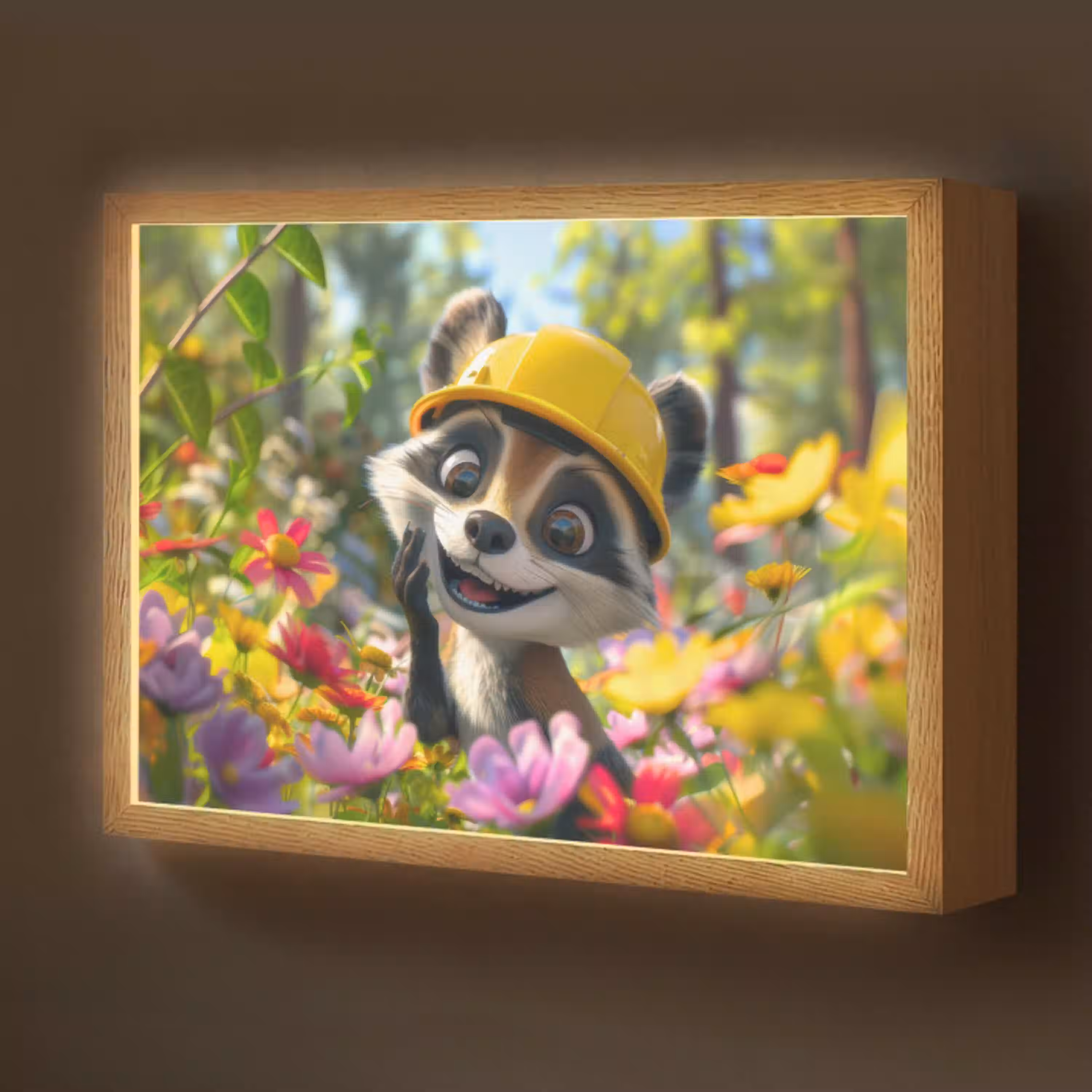 Wasbeer  - Natuur - Bloemen - Bouwhelm Light Box met batterij (Wandlamp kind) middel -z3d_website