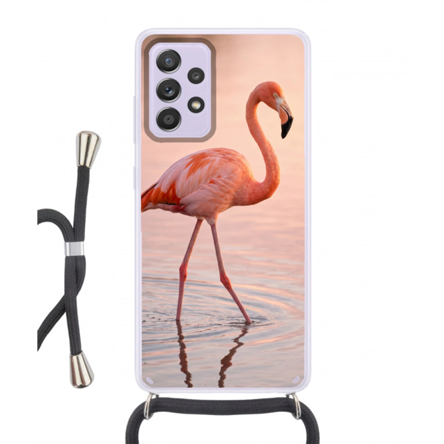 Flamingo - Water - Roze Hoesje Samsung Galaxy A52 5G met koord klein -3d