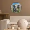 Doorkijk - Koe - Weiland - Dieren - Natuur Akoestische PET Vilt - Rond klein -sfeer1