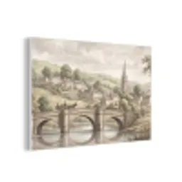 Dorp - Brug - Uitzicht - Groen forex 5mm xxl -3d