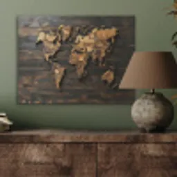 Wereldkaart -  Hout - Mozaïek PET vilt klein -sfeer2