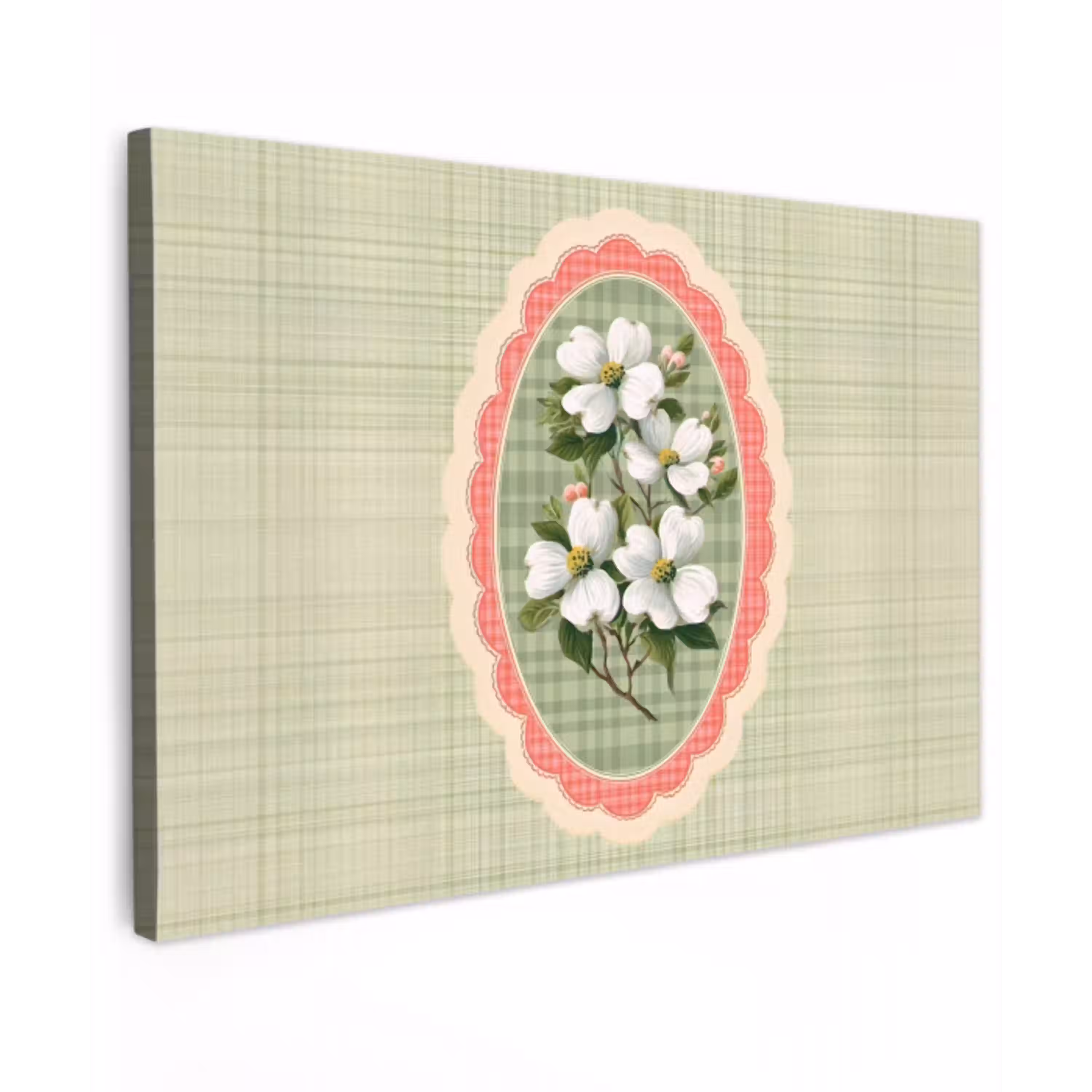 Bloemen - Illustratie - Geruit - Groen canvas 2cm klein -z3d