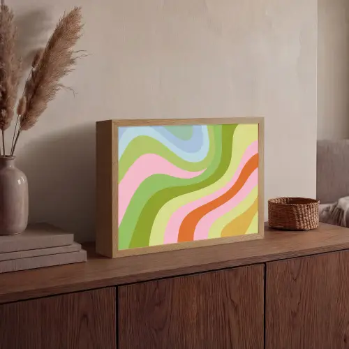 Lijnen - Pasteltinten - Golvend Light Box met batterij (Wandlamp) middel -sfeer2
