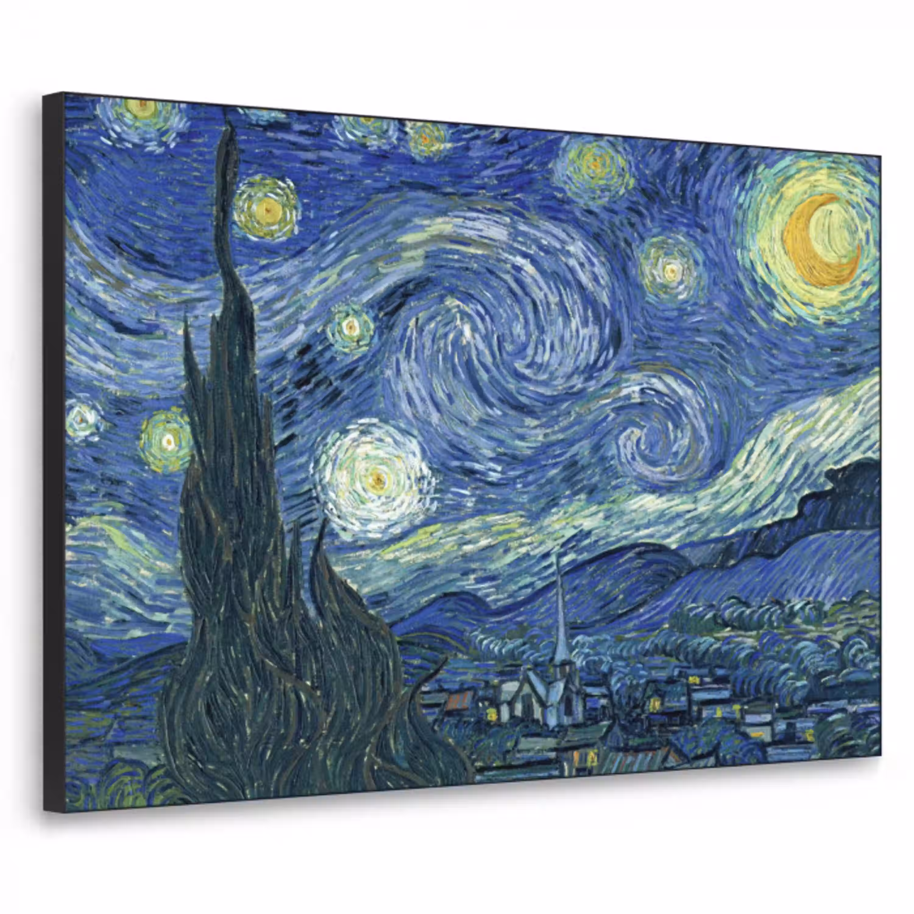 Sterrennacht - Schilderij - Oude meesters - Vincent van Gogh Textielframe zwart klein -3d