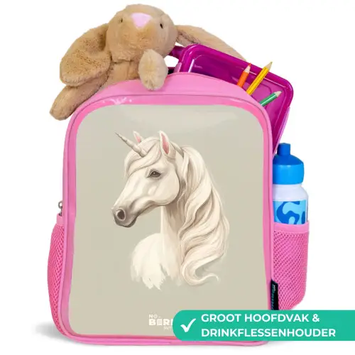 Eenhoorn in neutrale kleuren Kinderrugzak - Roze middel -inhoud_NL