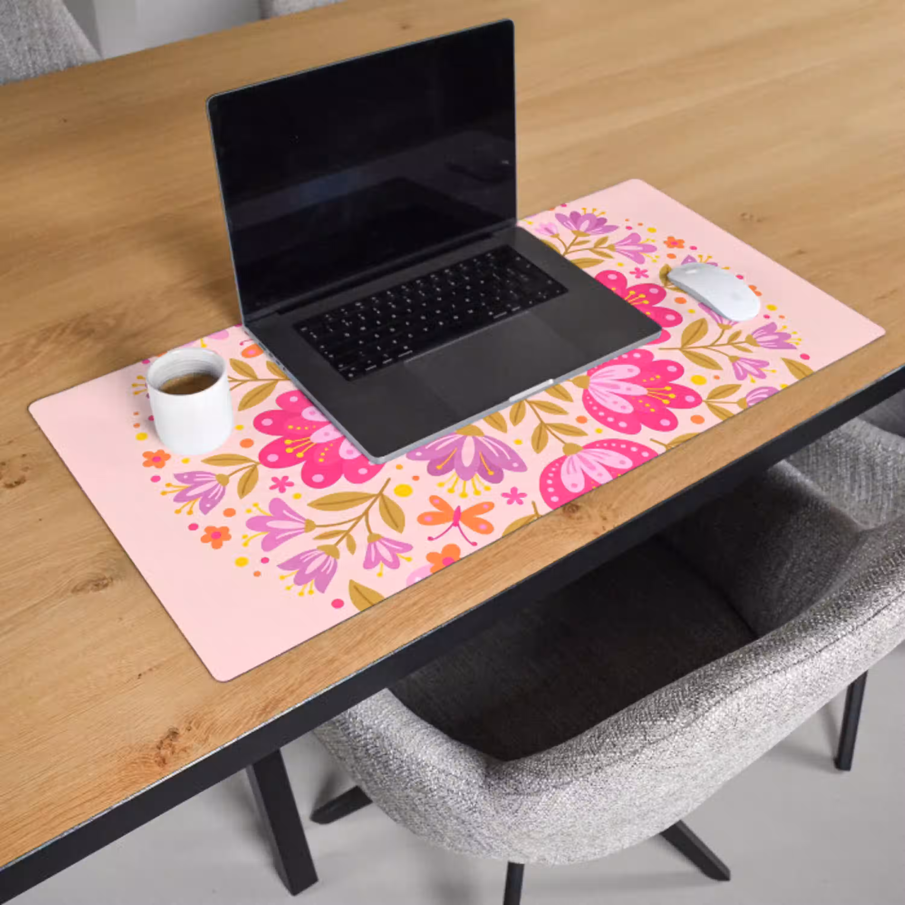 Bloemen - Patroon - Natuur - Abstract - Roze Muismat XXL klein -sfeer1