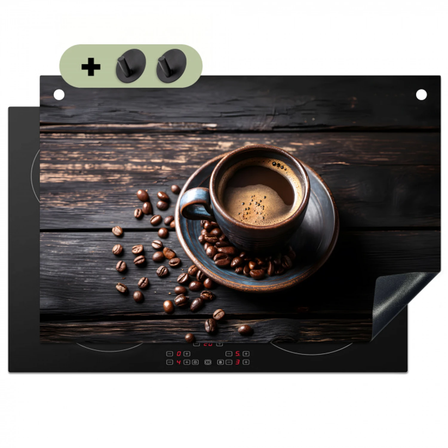 Kop - Koffie - Hout - Bonen Inductie beschemer met haakjes klein -3d