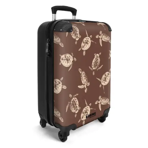 Patronen - Schildpadden op bruine achtergrond NBS - Handbagage koffer - Kinderen Unisex middel -productfoto_3d