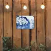 Dorp - Rotswand - Roeiboot - Water tuinposter los doek klein -sfeer1