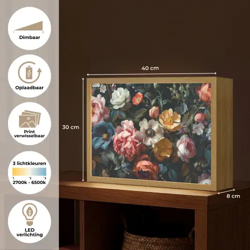 Vintage - Kleurrijk - Bloemen - Modern Light Box met batterij (Wandlamp) middel -USP_websiteoverzichtNL