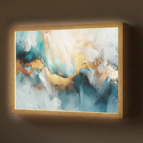 Abstract - Kunst - Gold - Blauw Light Box met batterij (Wandlamp) middel -z3d_website