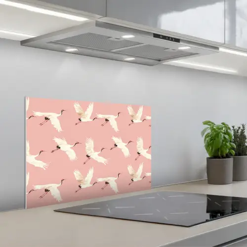 Modern - Kraanvogels - Roze keuken achterwand spatscherm klein 900 -3d_schuin