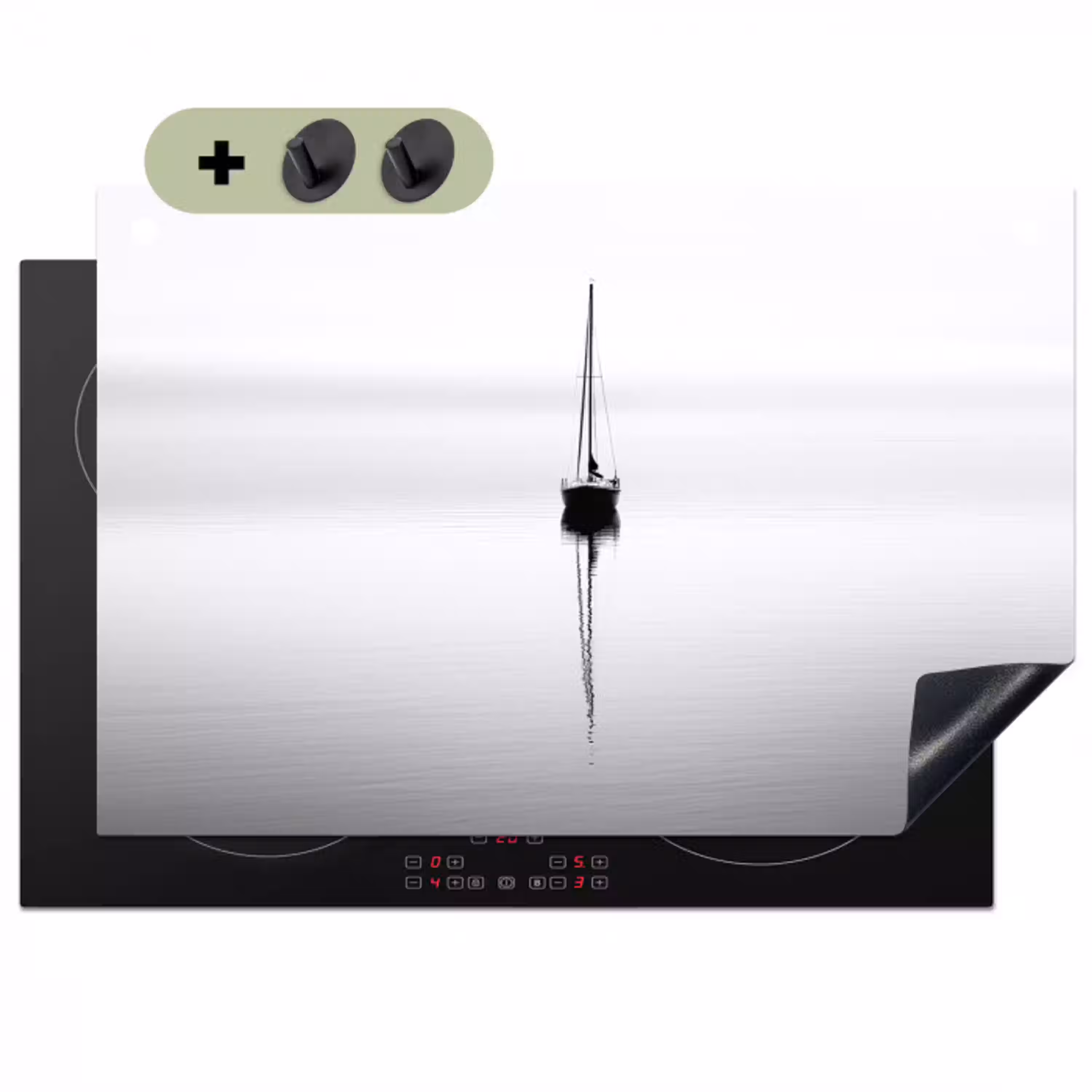 Zeilboot - Zwart - Water - Silhouet Inductie beschemer met haakjes klein -3d