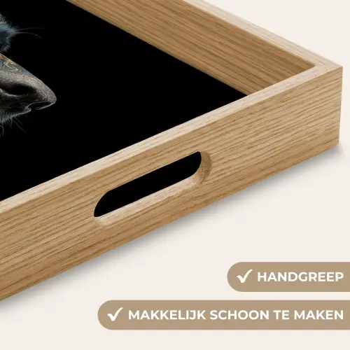 Hond - Zwart - Bloemen Dienblad Rechthoek middel -USP_HandgreepNL