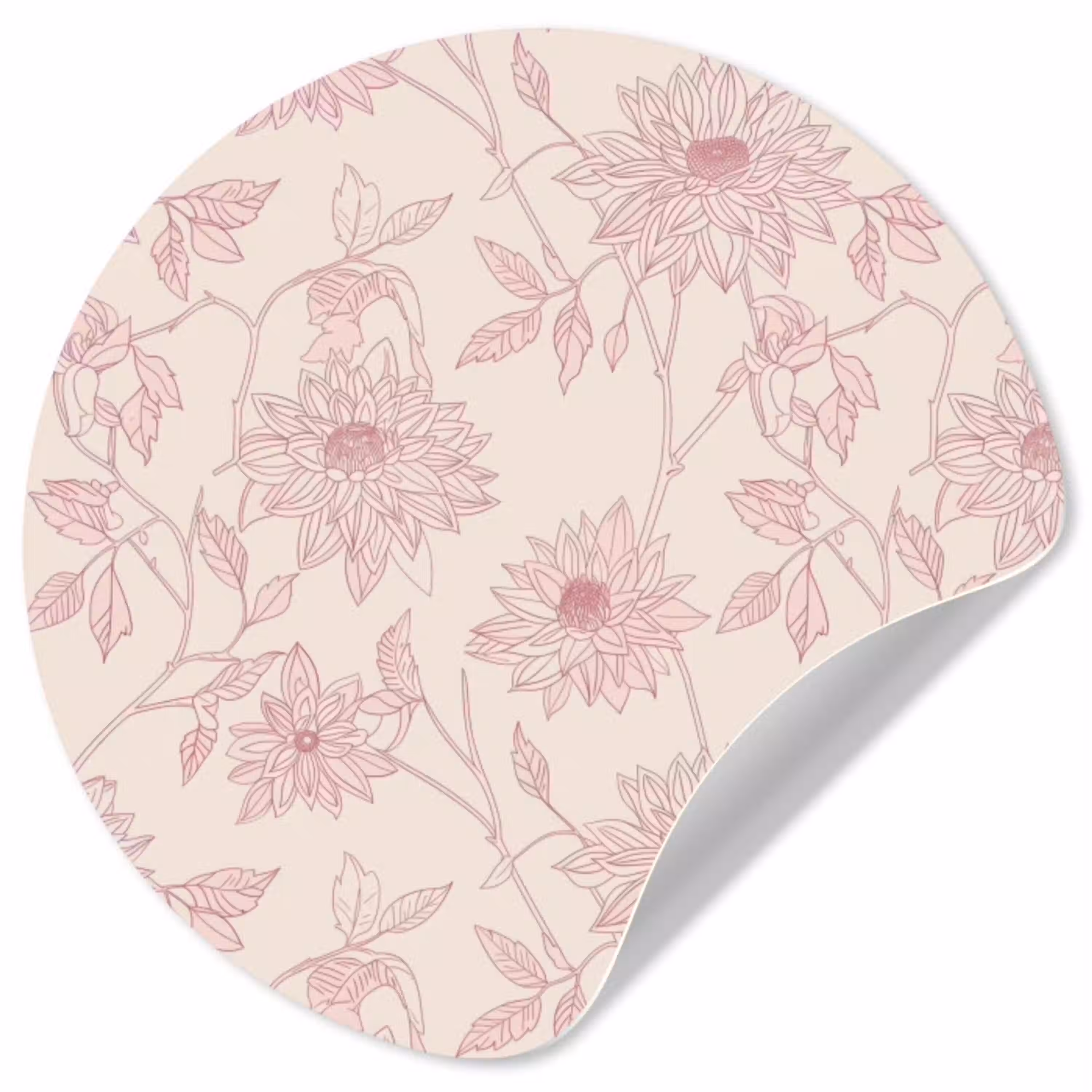 Oudroze - Dahlia's - Lijntekening - Patroon Wandcirkel behangsticker klein 186 -3d
