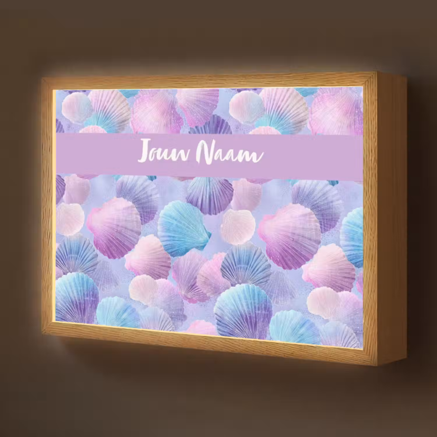 Lightbox - Wandlamp kinderkamer met naam - Schelpen - Paars - Blauw - Patroon