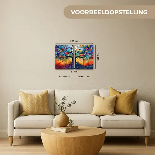 Kleurrijk - Levensboom - Bloemen - Abstract Canvas - Meerluiken 2 luik klein -sfeer6-formaat-