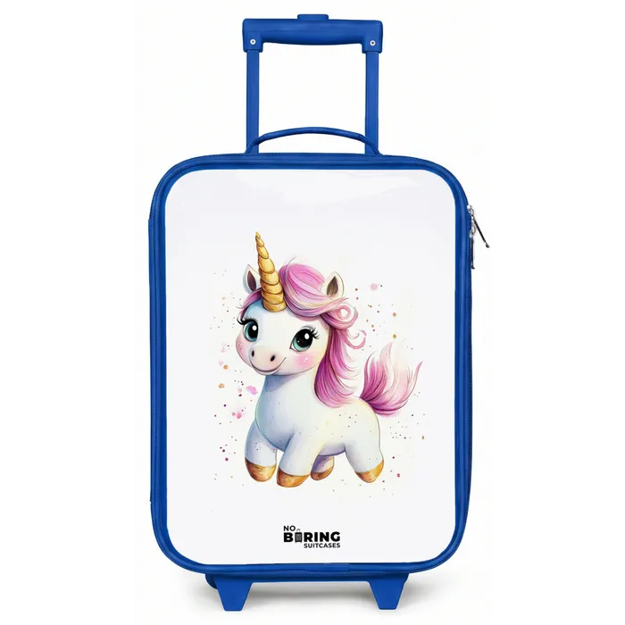 Witte eenhoorn met roze manen Kinderkoffer - Blauw klein -zz3dotto