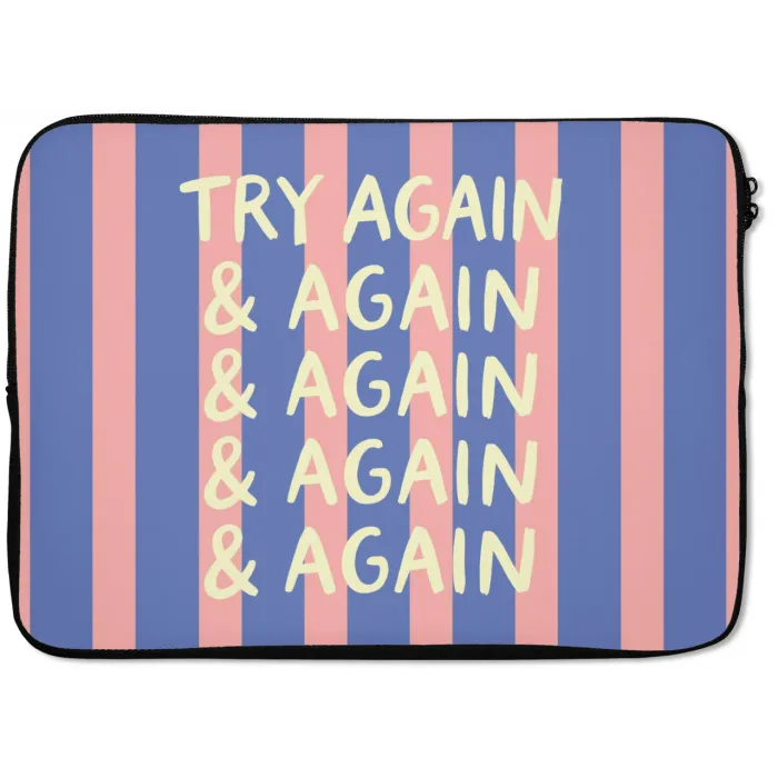Try again - Strepen - Roze - Verticaal - Blauw laptophoes neopreen klein -zkaufland3dotto