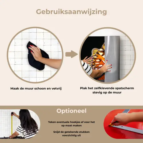 Vlinder - Bloemen - Insect - Portret - Zwart - Oranje keuken achterwand spatscherm klein -gebruiksaanwijzing_NL