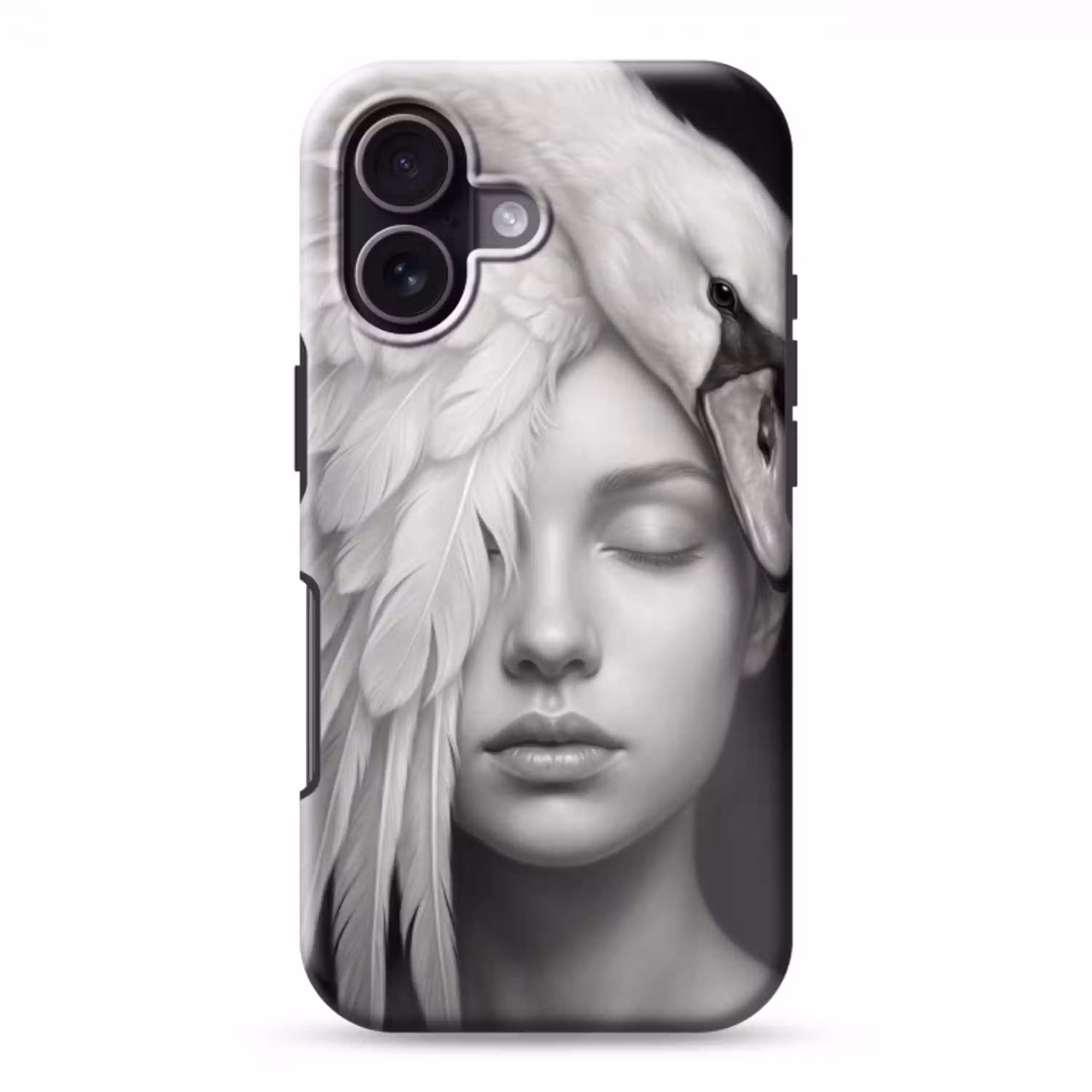 Portret - Zwaan - Zwart - Wit Toughcase MagSafe Apple iPhone 17 klein -3d