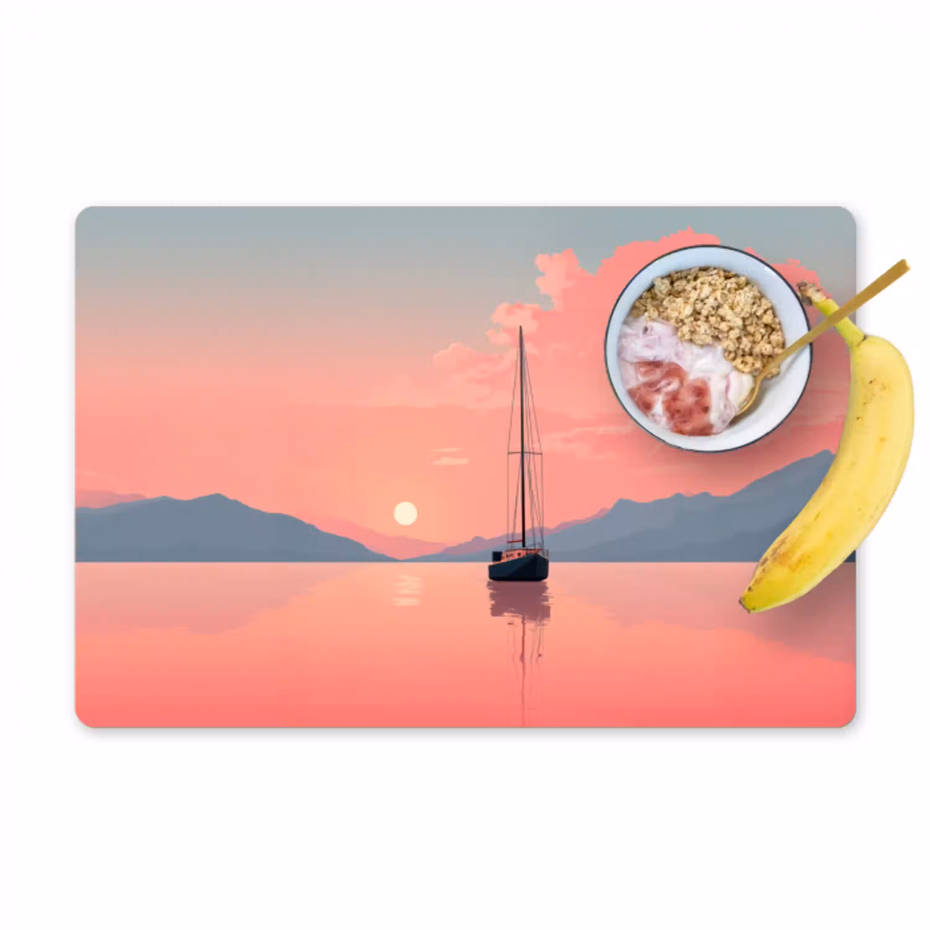 Zeilboot - Roze zee - Zonsondergang - Bergen Placemat vinyl groot -zzzproduct_Kitchenyeah-website
