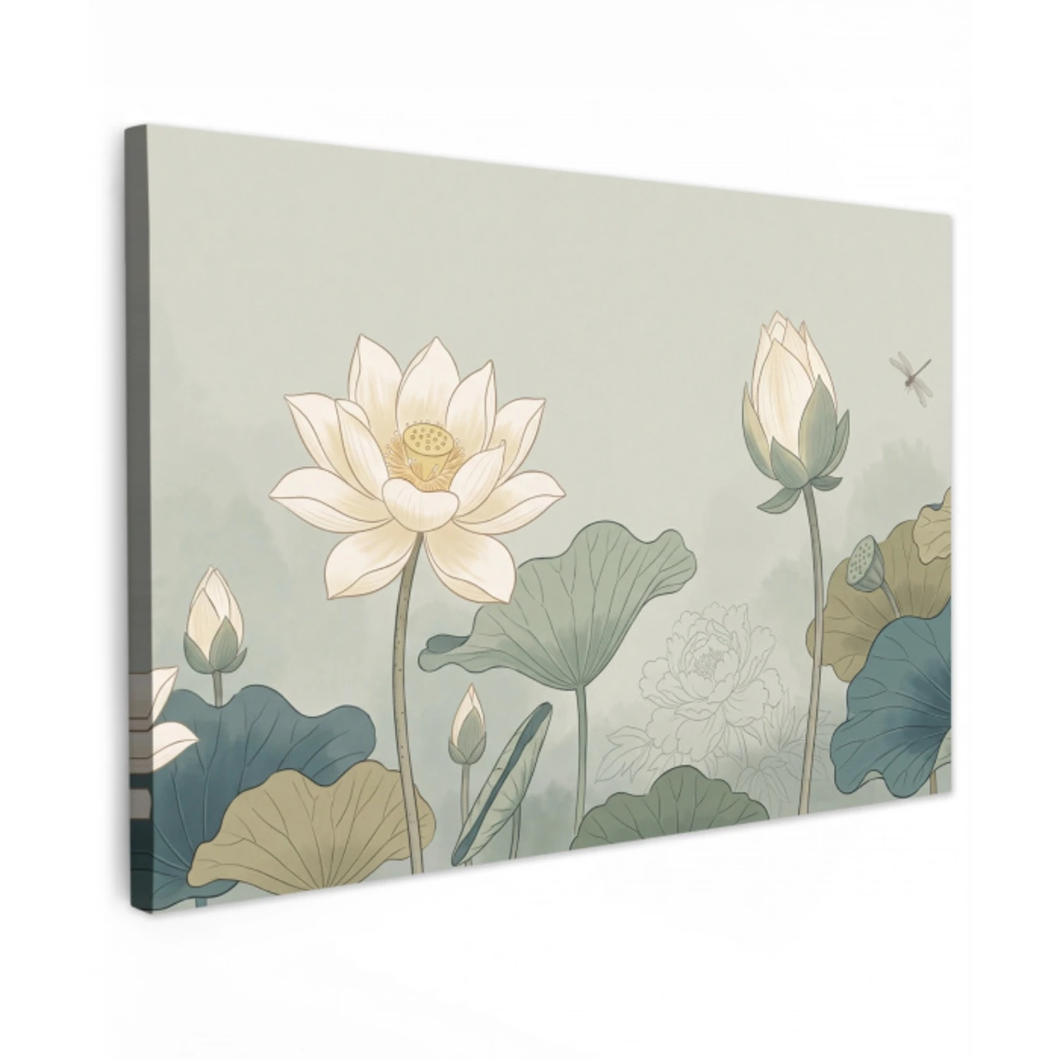Lotus - Bloemen - Groen canvas 2cm klein -z3d