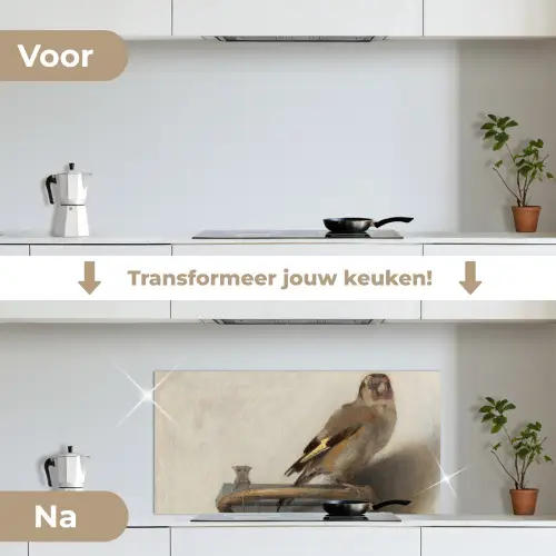 Het puttertje - Carel Fabritius keuken achterwand spatscherm middel -voor_na_NL
