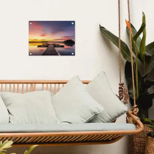 Steiger - Zonsondergang - Water - Zee - Reflectie tuinposter los doek klein -sfeer7