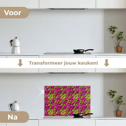 Roze - Groen - Neon - Dieren keuken achterwand spatscherm klein 900 -voor_na_NL