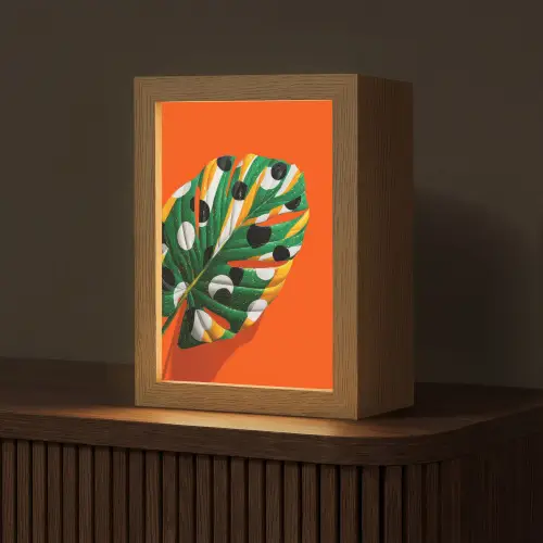 Blad - Oranje - Stippen - Kleurrijk Light Box met kabel (Tafellamp) klein -z3d_website