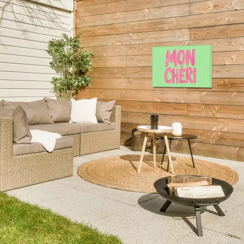 Mon cheri - Groen - Roze Tuinposter op houten frame 2 cm dik klein -sfeer2