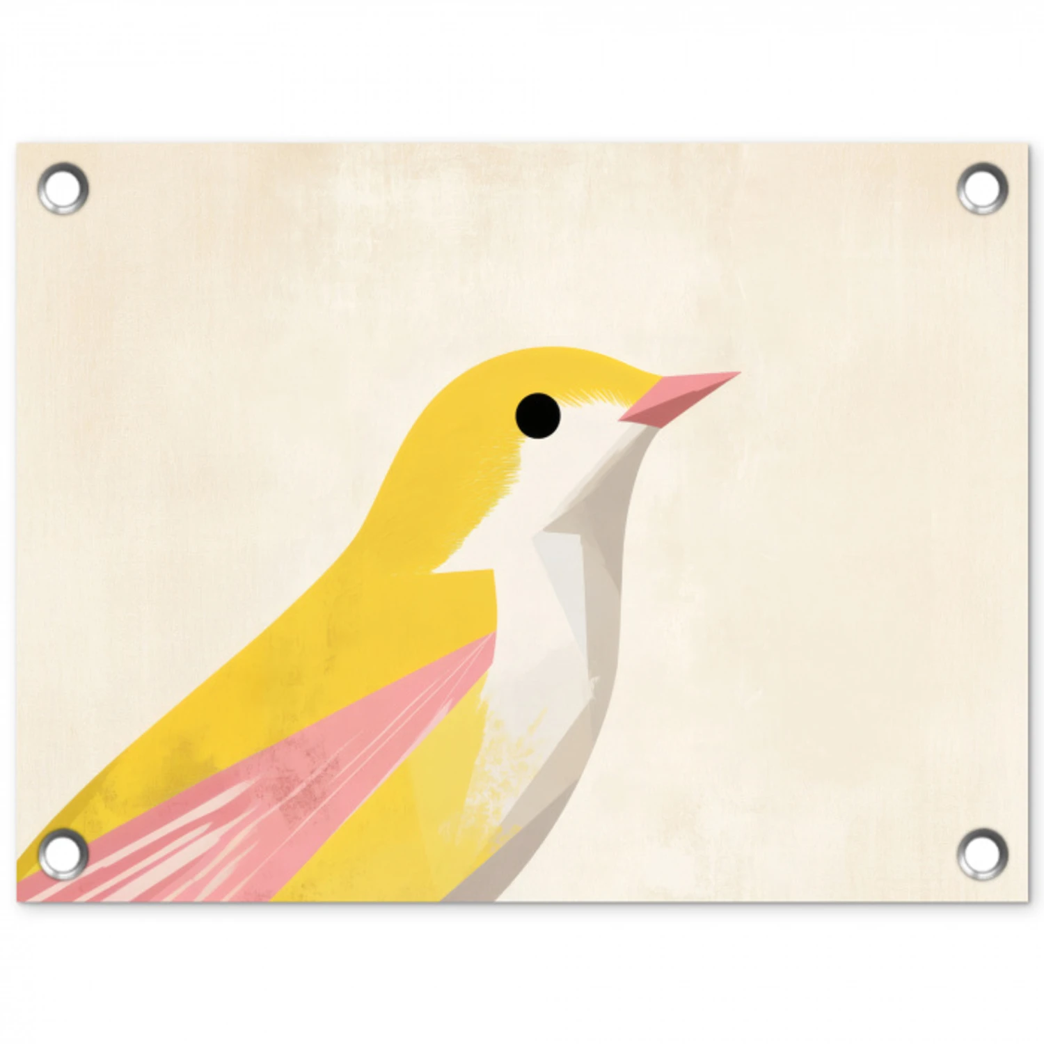 Vogel - Minimalistisch - Geel tuinposter los doek klein -3d